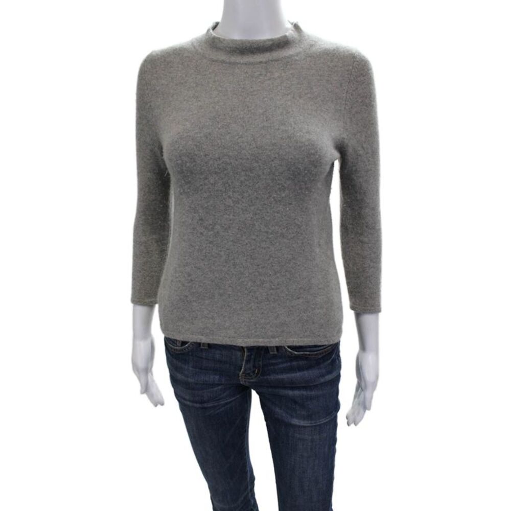 MAG Womens Cashmere Pullover Gray Mock Neck 3/4 Sleeve Size S